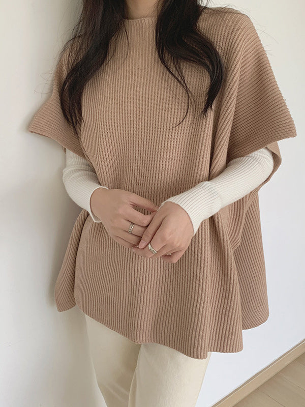 Casual Loose Short Sleeves Solid Color Round-Neck Sweater Tops Vest Top