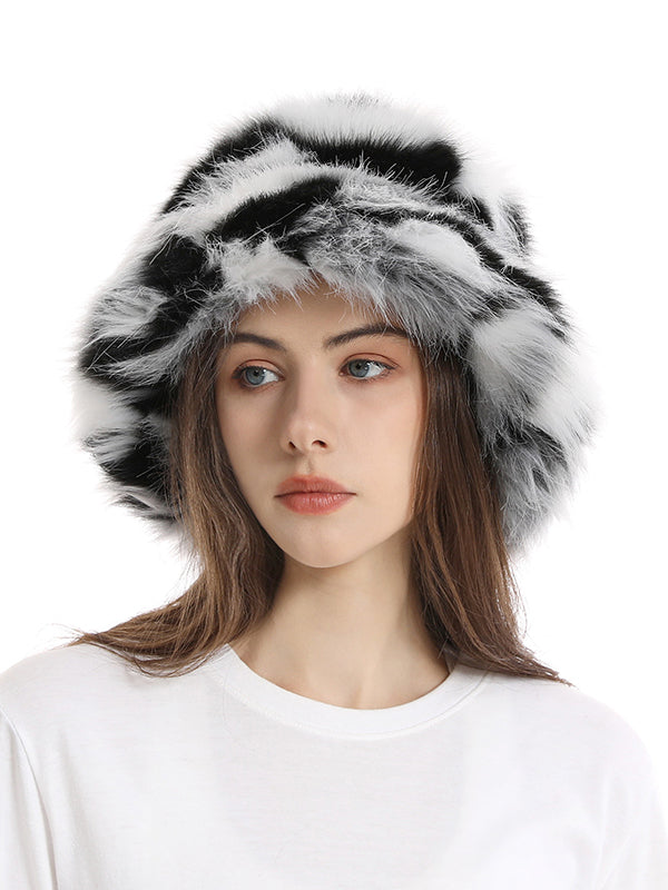 Adjustable Contrast Color Keep Warm Velvet Bucket Hat