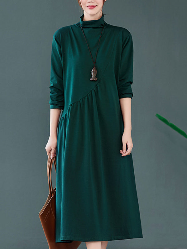 Original Solid High-Neck Knitting Dress