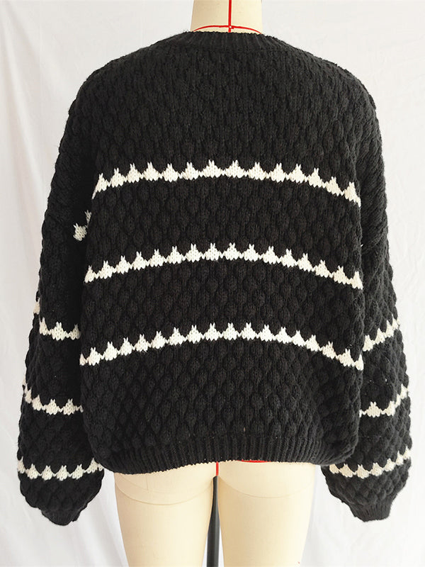 Split-Joint Loose Puff Sleeves Round-neck Sweater Tops