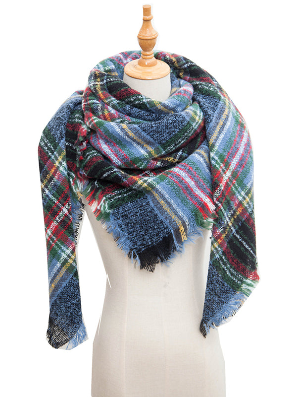 Fringed Keep Warm Plaid Triangle Shawl&Scarf