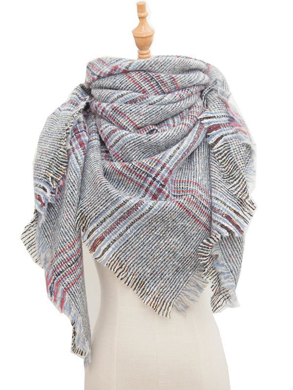 Fringed Keep Warm Plaid Triangle Shawl&Scarf