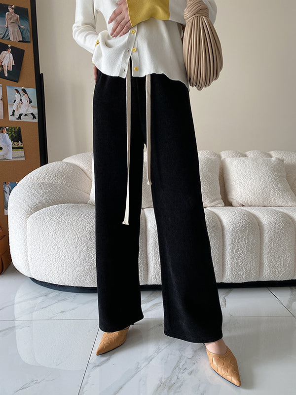 Urban Wide Leg Loose Fleece Keep Warm Solid Color Pants