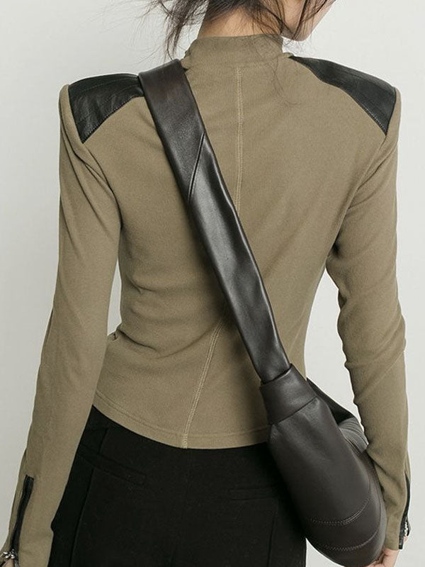 Split-Joint Zipper Long Sleeves Skinny High Neck T-Shirts
