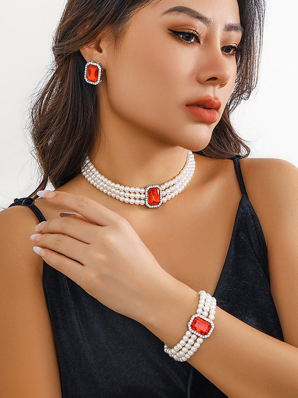 Geometric Layered Rhine Stones Earrings Accessories + Necklaces Accessories + Bracelet Accessories