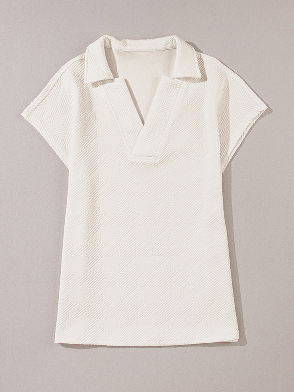 Solid Color Loose Short Sleeves V-Neck T-Shirts Tops