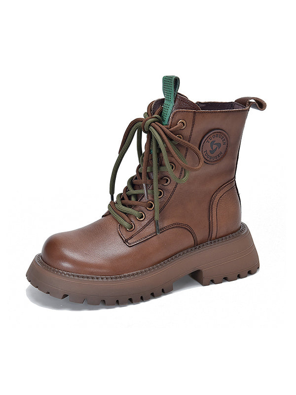 Muffin Heel Round-Toe Tied Zipper Boots