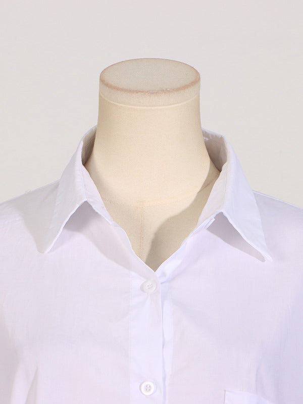 See-Through Solid Color Split-Joint Split-Side Long Sleeves Loose Lapel Shirt Dress Maxi Dresses