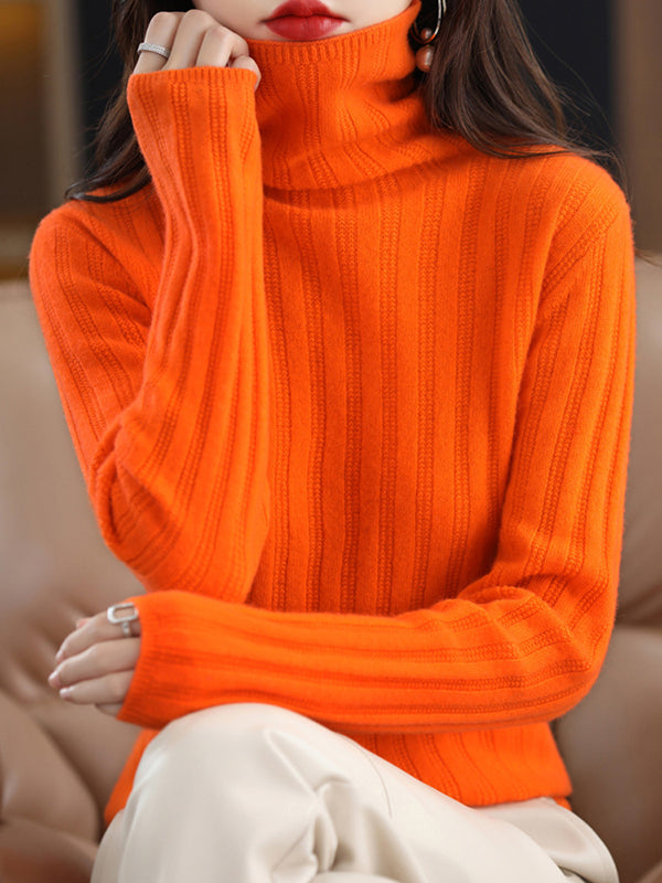 Keep Warm Solid Color Long Sleeves Skinny High Neck Sweater Tops Pullovers