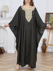 Bronzing Split-Joint Split-Side Batwing Sleeves Long Sleeves V-Neck Robes Maxi Dresses