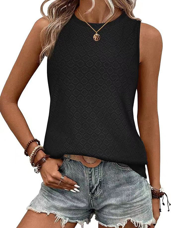 Solid Color Loose Sleeveless Round-Neck Vest Top