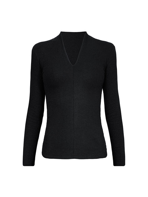 Solid Color Long Sleeves Skinny V-Neck T-Shirts Tops