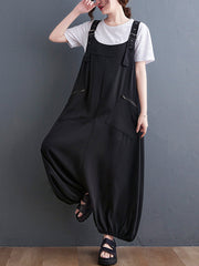 Loose Oversize Solid Color Zipper Jumpsuits Bottoms