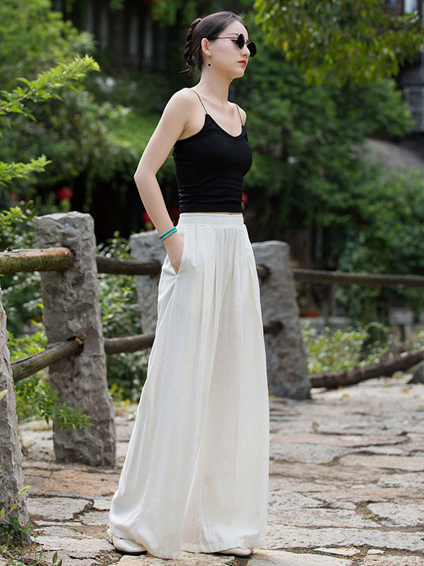 Casual Wide Leg Pleated Loose Solid Color Pants