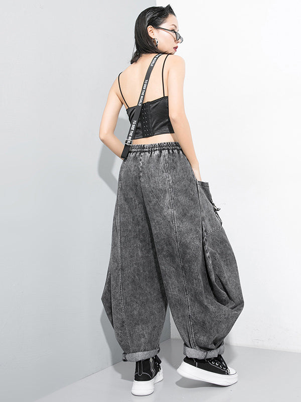 Loose Wide Leg Split-Joint Streamer Jean Pants Bottoms
