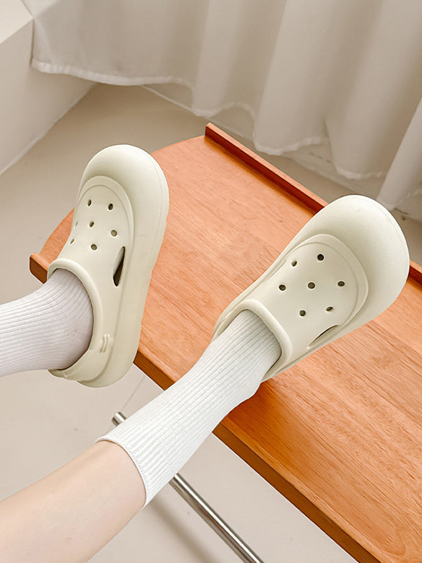 Hollow Round Cut Solid Color Sandals Platform Shoes Crocs