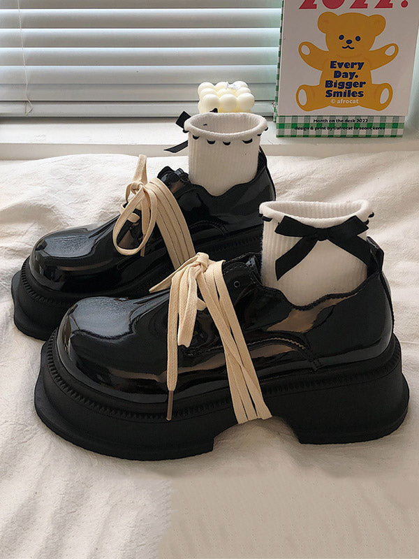 Lace-Up Round-Toe Split-Joint Platform Shoes Mary Janes