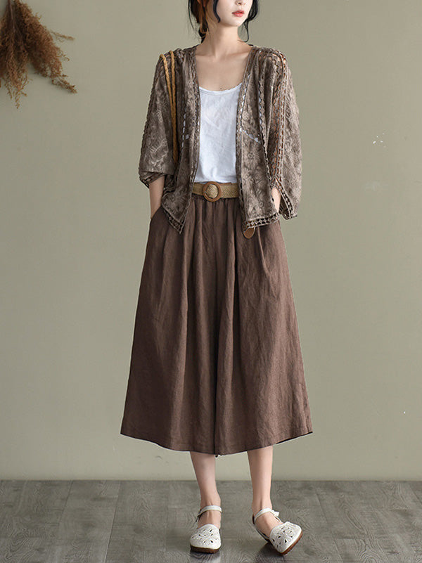 Seven-Quarter Sleeves Crochet Hollow Solid Color Outerwear