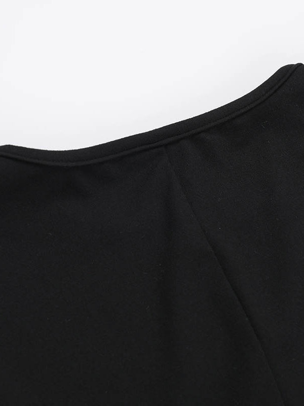 Asymmetric Solid Color Split-Joint Split-Side Long Sleeves Loose Round-Neck Maxi Dresses