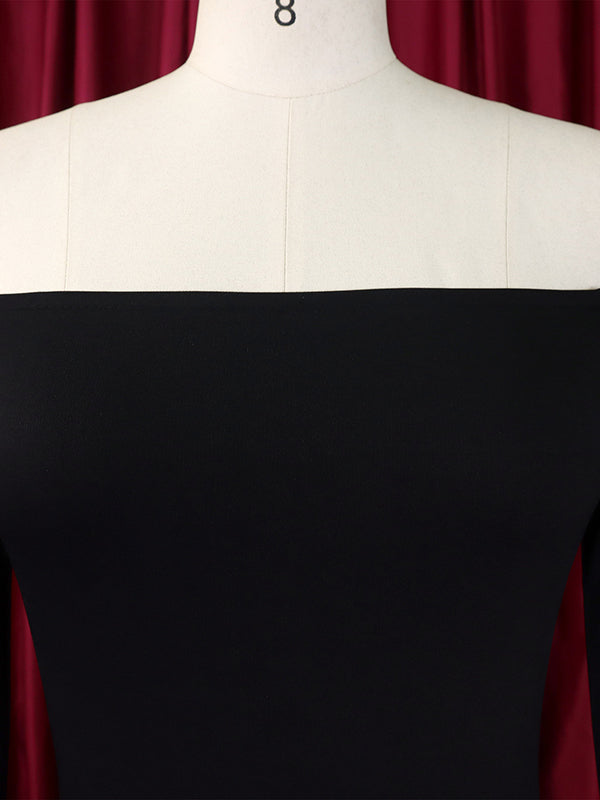 Falbala Solid Color Split-side Bodycon Flared Sleeves Off-the-shoulder Maxi Dresses