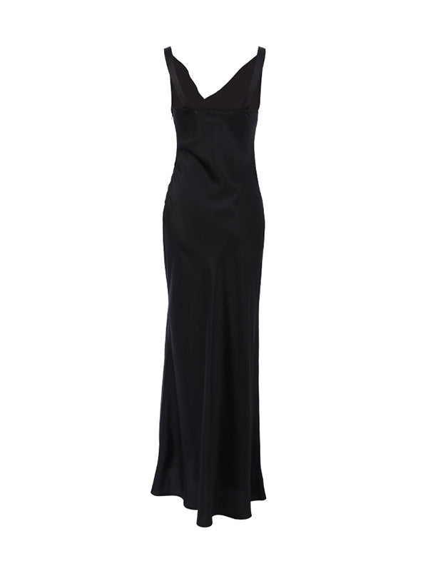 Solid Color Bodycon High Waisted V-Neck Maxi Dresses