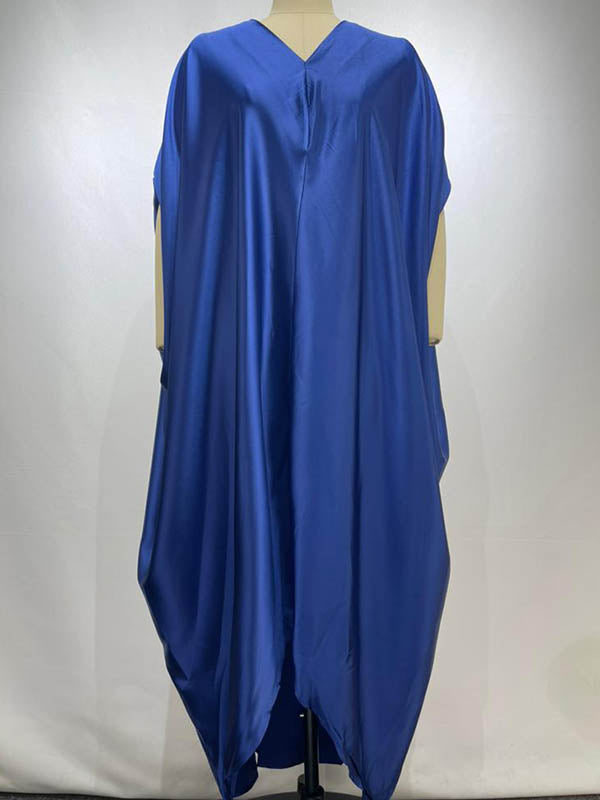 Solid Color Batwing Sleeves High-Low Deep V-Neck Maxi Dresses