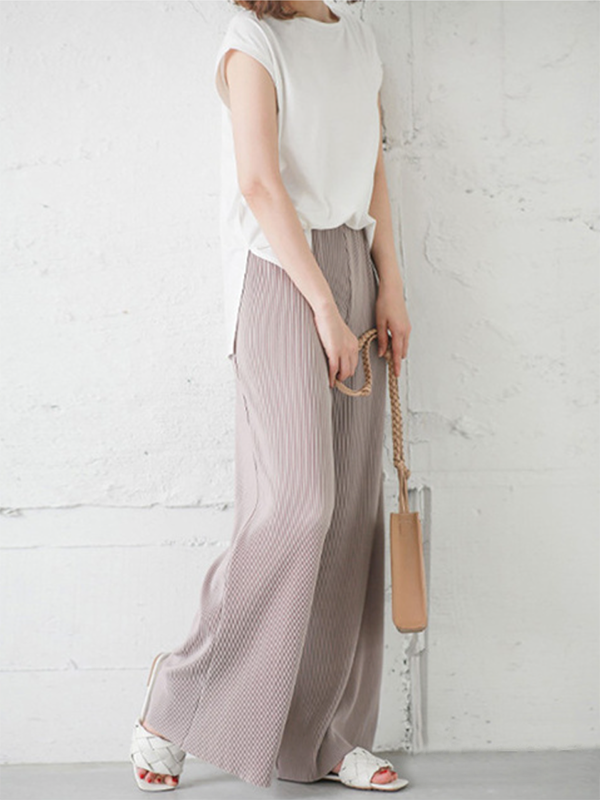 Simple Loose Wide Leg Elasticity Solid Color Casual Pants Bottoms