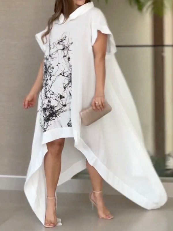 Asymmetric Printed High-low Loose Maxi Dresses