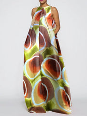 Loose Sleeveless Gradient Printed Round-Neck Maxi Dresses