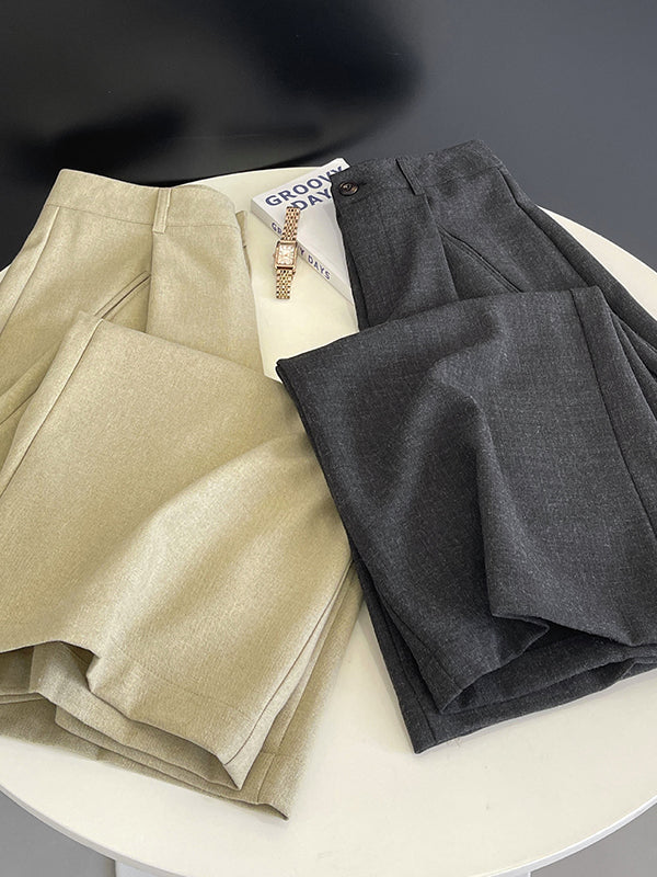 Pleated Split-Joint High Waisted Loose Trousers Suit Pants