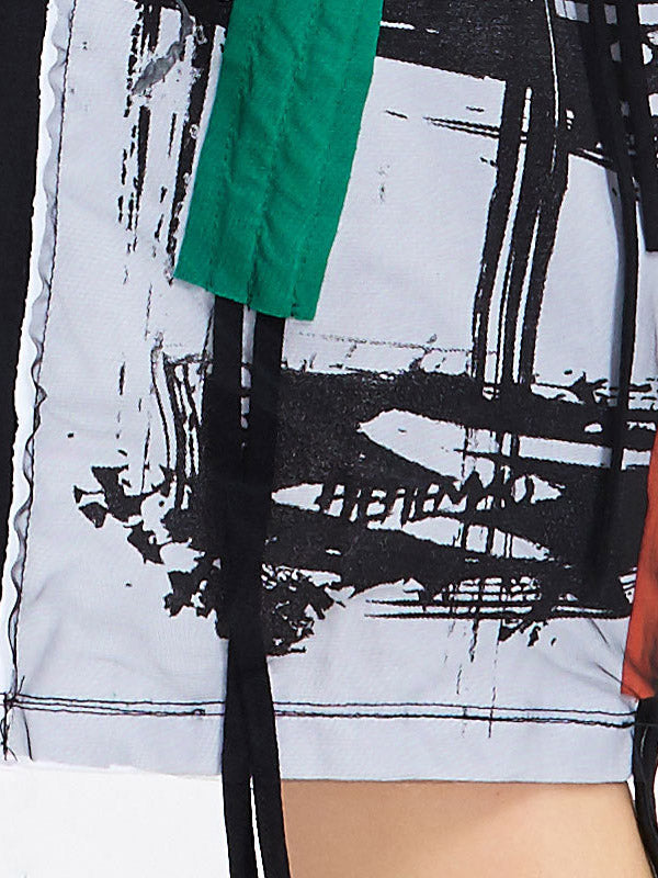 Original Split-Joint Contrast Color Long Sleeve Midi Dress