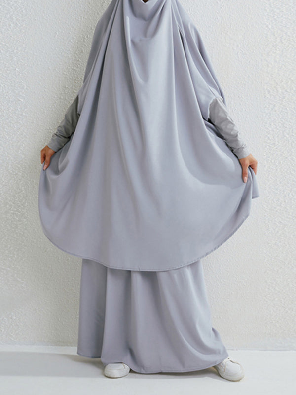 Solid Color Batwing Sleeves Long Sleeves Muslim High Neck Shirts Top + Skirts Bottom Two Pieces Set