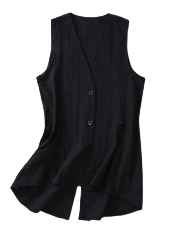 Artistic Retro Loose Ramie Cotton Buttoned Vest Outwear