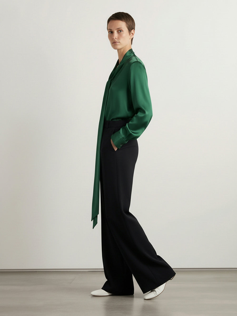 Solid Color Streamer Long Sleeves Loose V-Neck Blouses&Shirts Tops