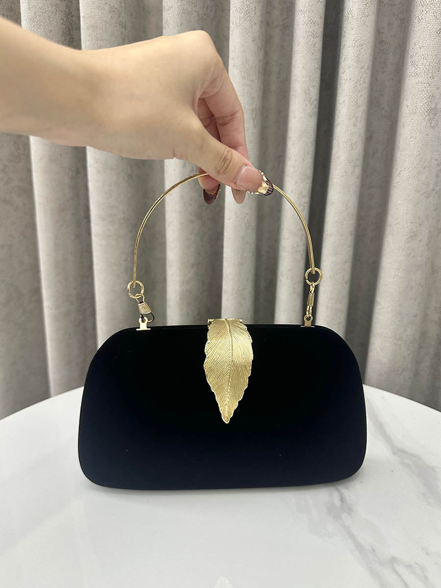 Chains Leaves Shape Lock Pleated Evening Bags & Clutches Crossbody Bags
