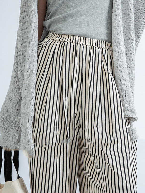 Split-Joint Striped High Waisted Loose Trousers Pants