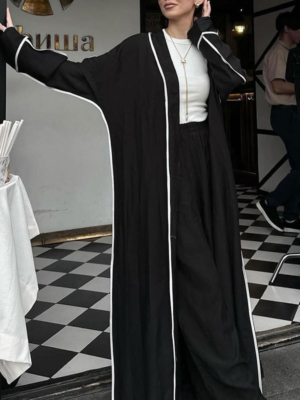 Contrast Color Split-Side Long Sleeves Loose Collarless Outerwear