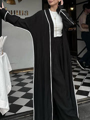 Contrast Color Split-Side Long Sleeves Loose Collarless Outerwear