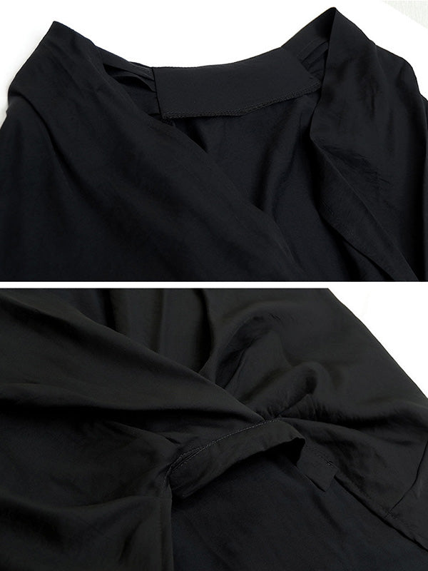 Stylish Cool Girl Asymmetric V-Neck Batwing Sleeves Shirts Tops