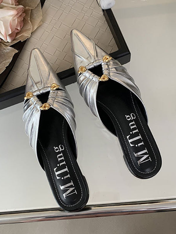 Hollow Pointed-Toe Split-Joint Slippers&Mules Sandals