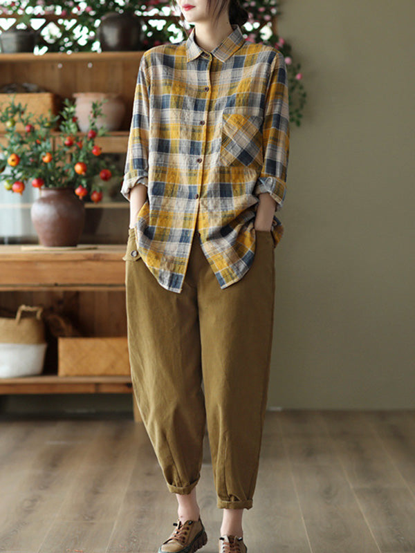 Artistic Retro Loose Solid Color Elasticity Casual Harem Pants Bottoms