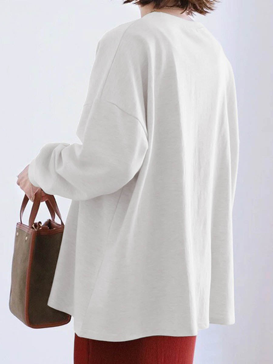 Solid Color Long Sleeves Loose Sweatshirt Tops