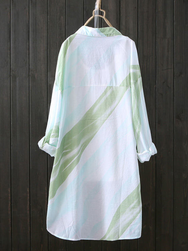 Printed See-Through Long Sleeves Loose Lapel Shirts Tops