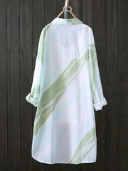 Printed See-Through Long Sleeves Loose Lapel Shirts Tops