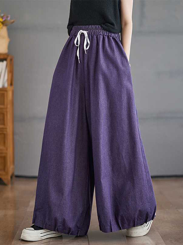 Drawstring Elasticity Pleated Pockets High Waisted Loose Pants Knickerbockers Culotte