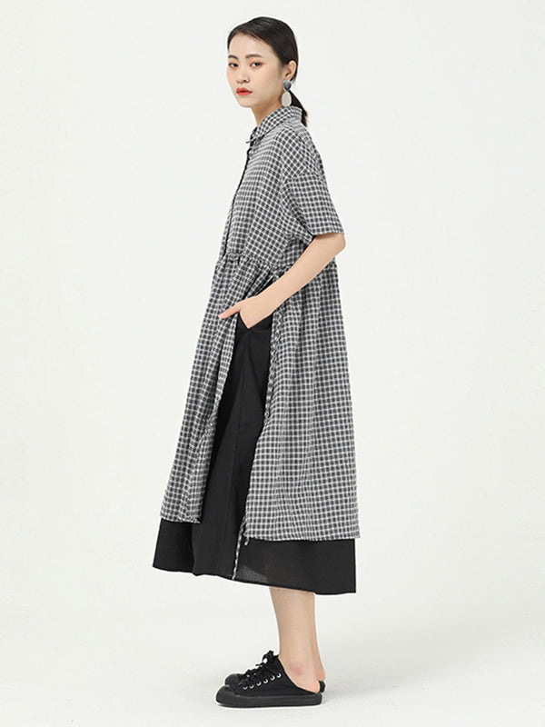 Loose Split-Side False-Two Cropped Midi Dress