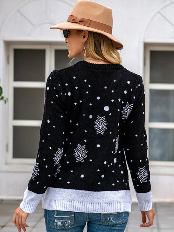 Casual Loose Long Sleeves Printed Round-Neck Sweater Tops