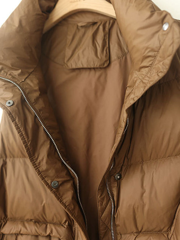 Original Creation Loose Sleeveless Solid Color Zipper High-Neck Vest Outerwear