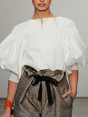 Puff Sleeves Buttoned Solid Color Blouses&Shirts Tops