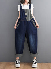 Casual Denim Contrast Color Split-Joint Overalls